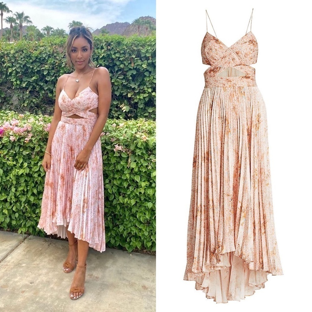 AMUR Lumi Pleated Cutout Dress Peach Cheetah 6 NWT